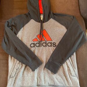 Adidas Men's Black and Gray Hoodie with Orange Accent